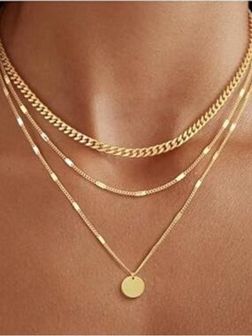 3-Piece Gold Layered
Necklace Set Cuban Snake Paperclip Chain 14K Plated